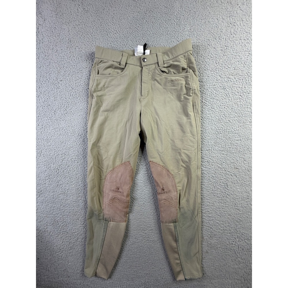 Romph 32R Equestrian Apparel Breeches Tan Knee Patch Womens Riding Pants Used